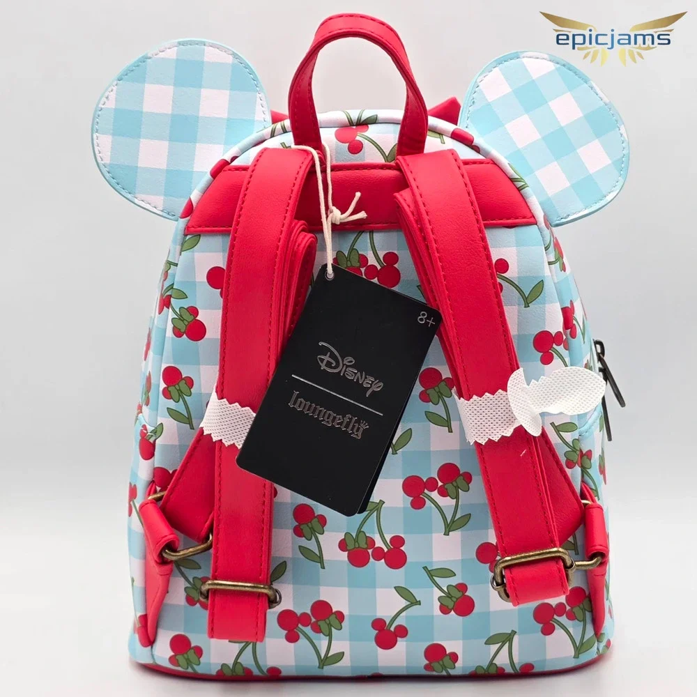 Loungefly Disney Minnie Mouse Gingham Cherry Blue Mini Backpack Bag New